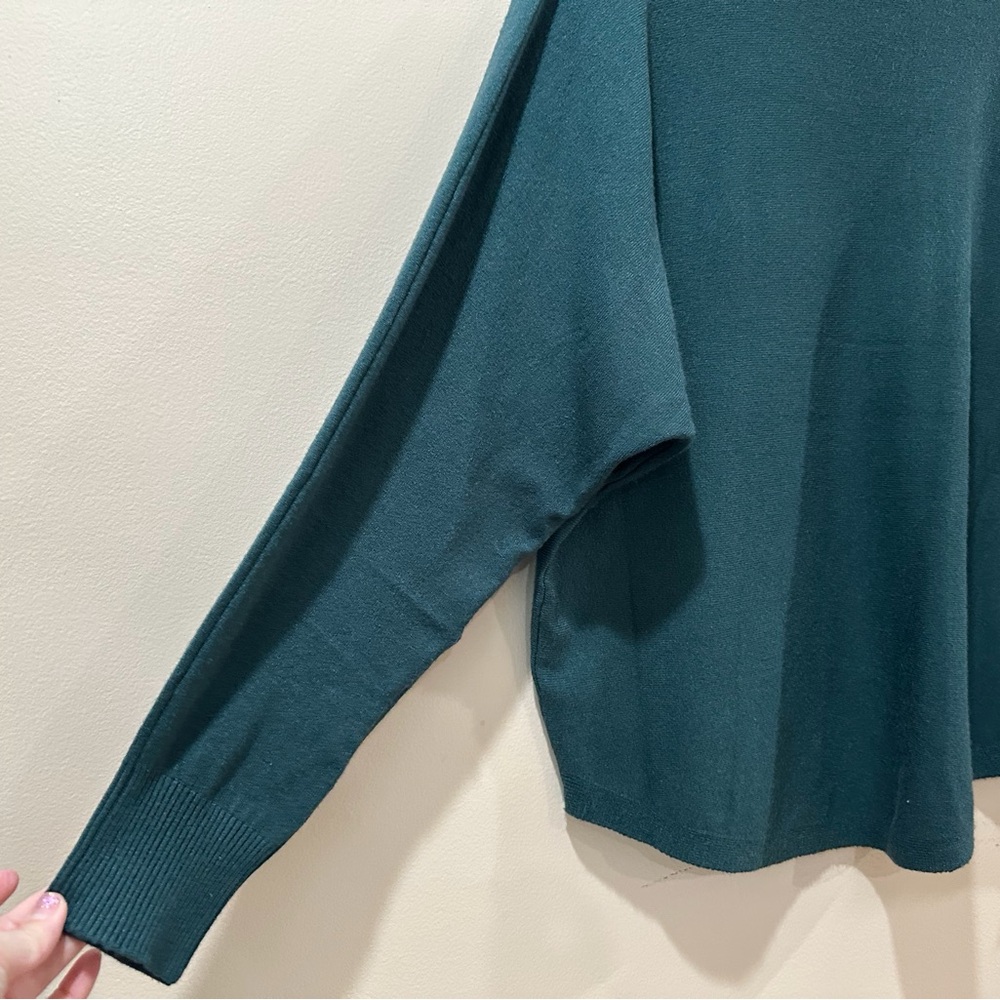Aaeda Green V-Neck Sweater 3D Flower Appliqué Dolman Sleeve Knit Top Women M New - Picture 5 of 6